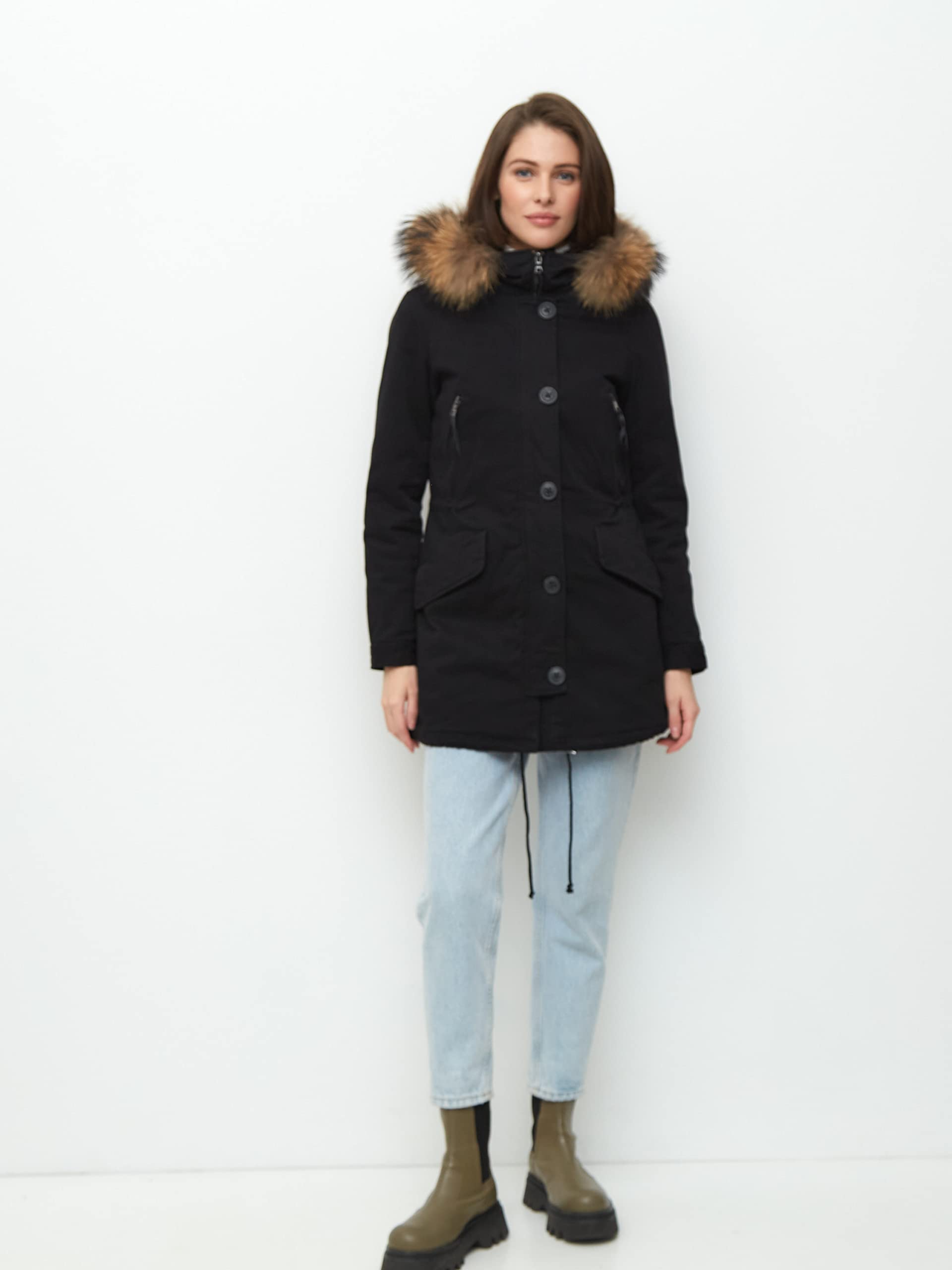 Damen echtfell Jacke Mantel Parka mit echtfell Damen Winterjacke mit echtfell Pelz Damen