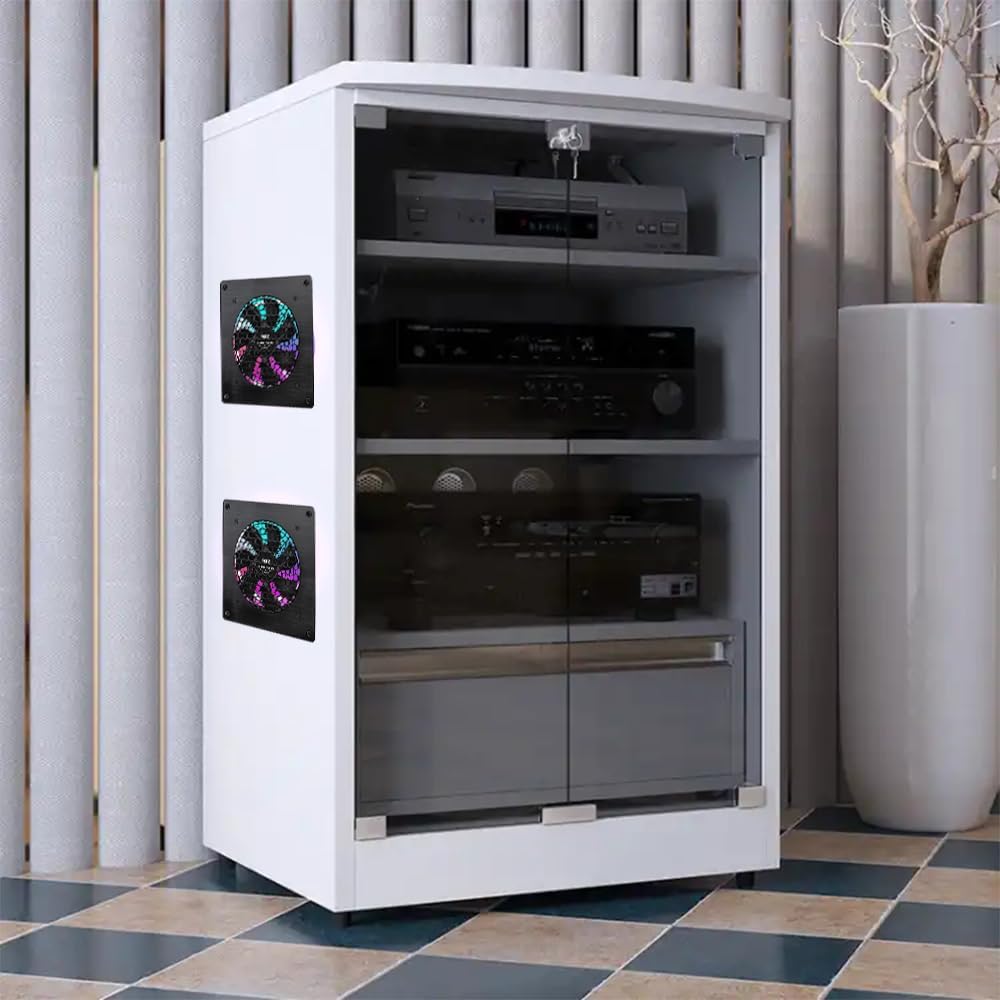 USB RGB cabinet 120MM fan Quiet Cooling RGB Fan System 6" with Speed Control, for Home Theater AV Cabinets（2 pack fans）