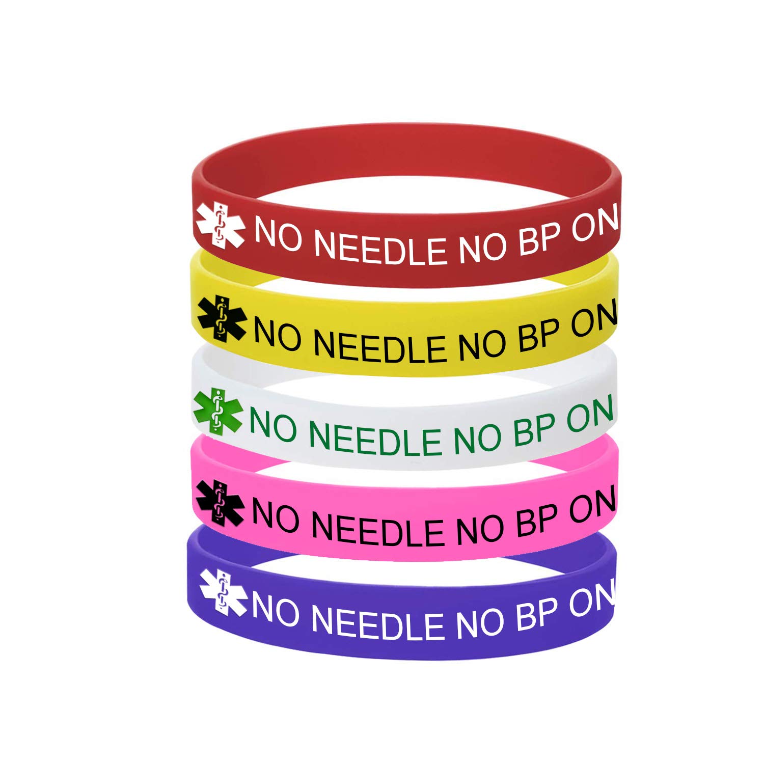 5 Color Pack-Personalized Engraved Medical Alert ID Jewelry Food Drug Allergy Bracelets,100% Silicone Rubber ID Survivor Bracelet Band,Emergency Contact Bracelet,Diabetes Bracelet,5.5"-7.9"