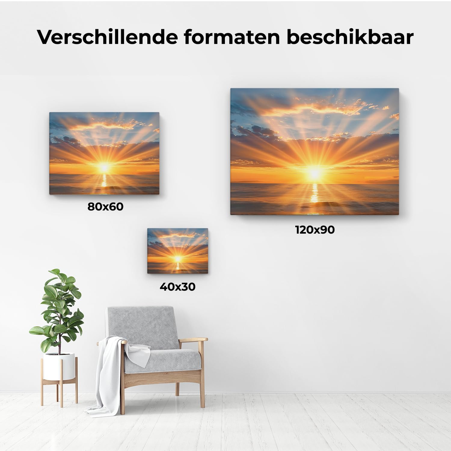 Artaza Leinwand Bilder Sonnenuntergang Meer - 80x60 cm - Wanddeko Maritim - Wandbilder Deko Wohnzimmer - Strahlen Ozean