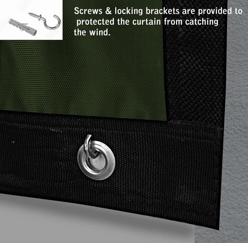 Image of Polyester with PVC Fabric Outdoor Waterproof Curtain with Top Eyelet Protect from Sun, Dust & Rain Used for Balcony, Door & Window (Military Green Color 4.5 X 12 Feet, Pack of 1 Piece)