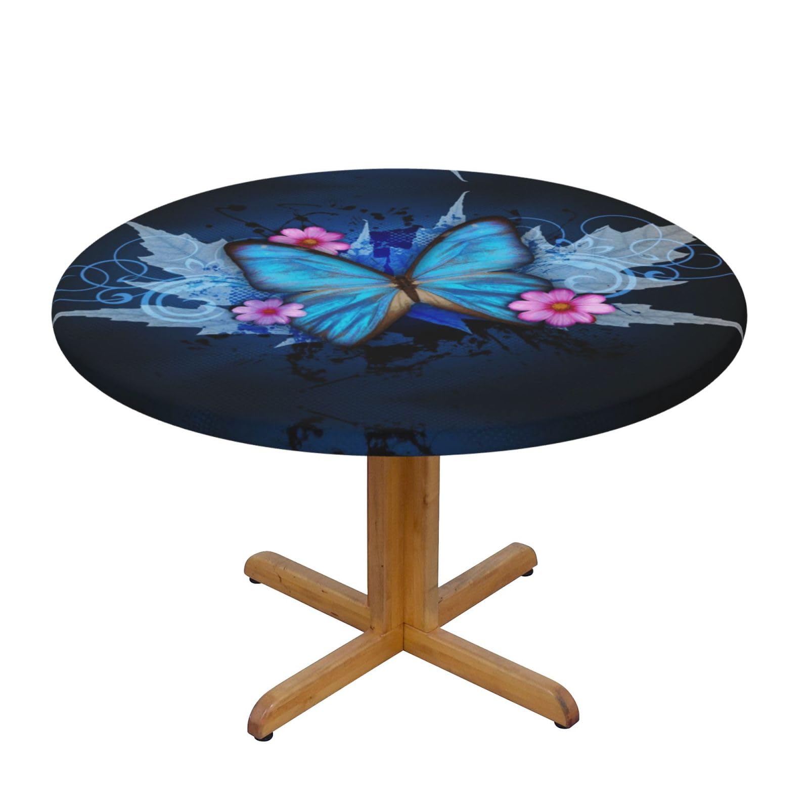 ESNAIUVCD Butterfly print Waterproof Round Tablecloth,Outdoor Table Cloth with Elastic Edged, Elastic Tablecloth Wipeable, Garden Table Cloth Suitable for sizes 90cm-140cm