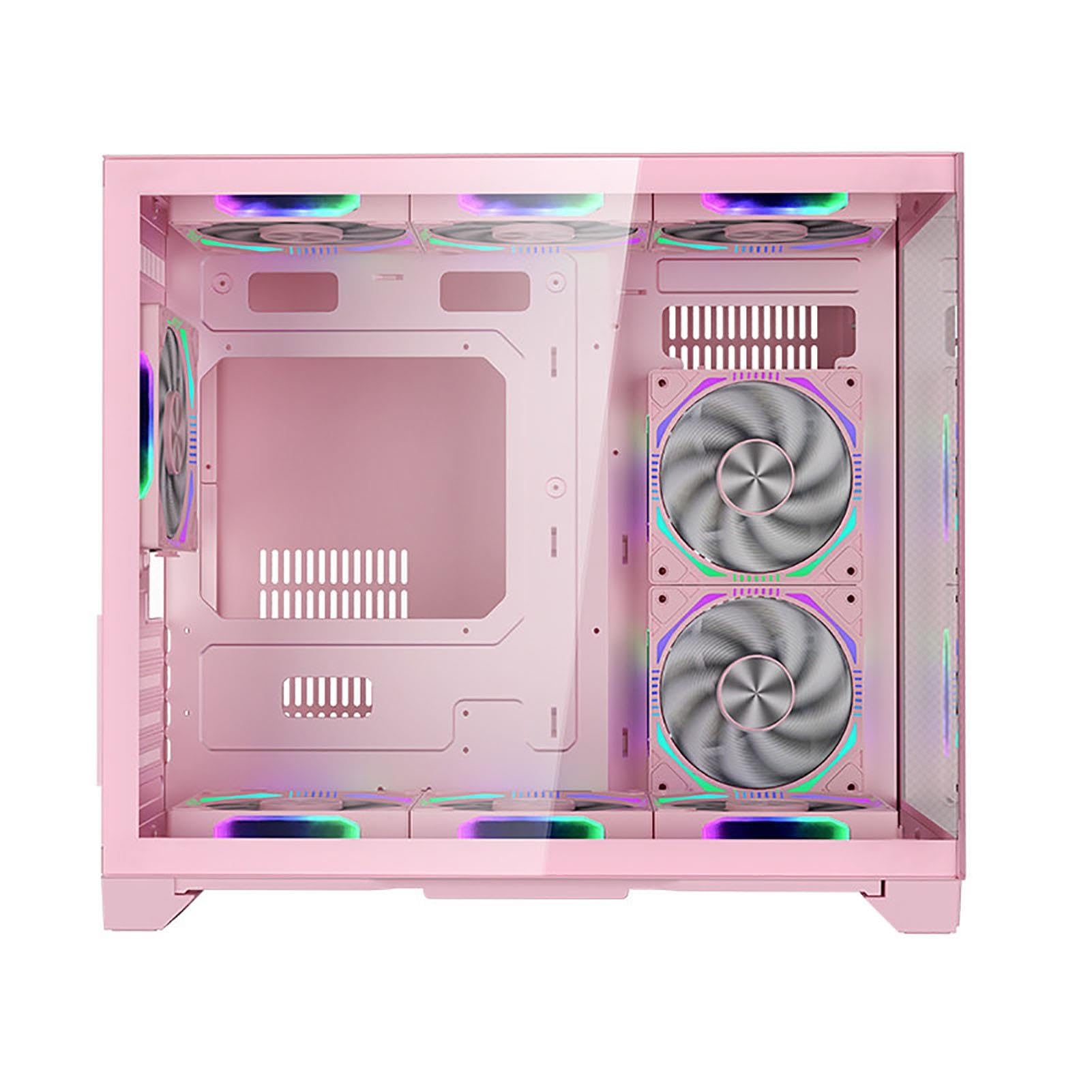 upim M- ATX-Gehäuse Mid-Tower-Desktop-Computer-Gaming-Gehäuse USB 3.0-Anschlüsse, gehärtete Glasscheibe, unterstützt Wasserkühlung, Pink