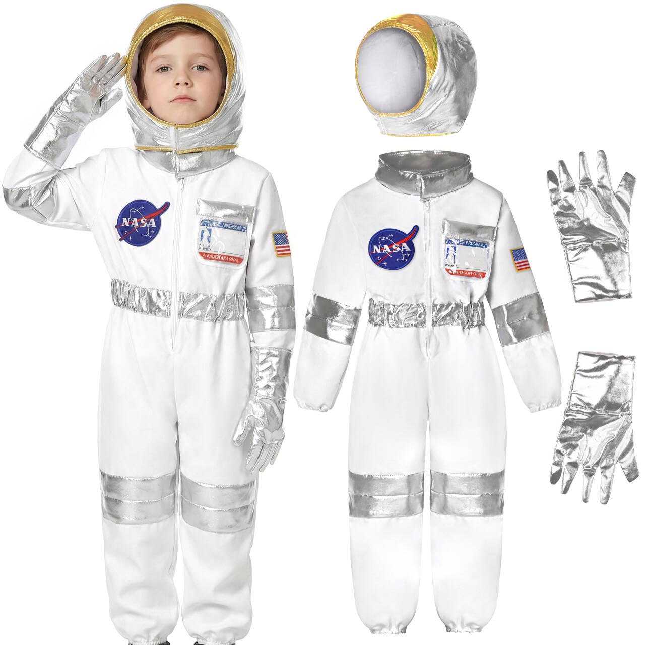 Nuehoryu Kids Astronaut Costume Pilot Costume for Boys Girls Space Outfit for Halloween Dress Up