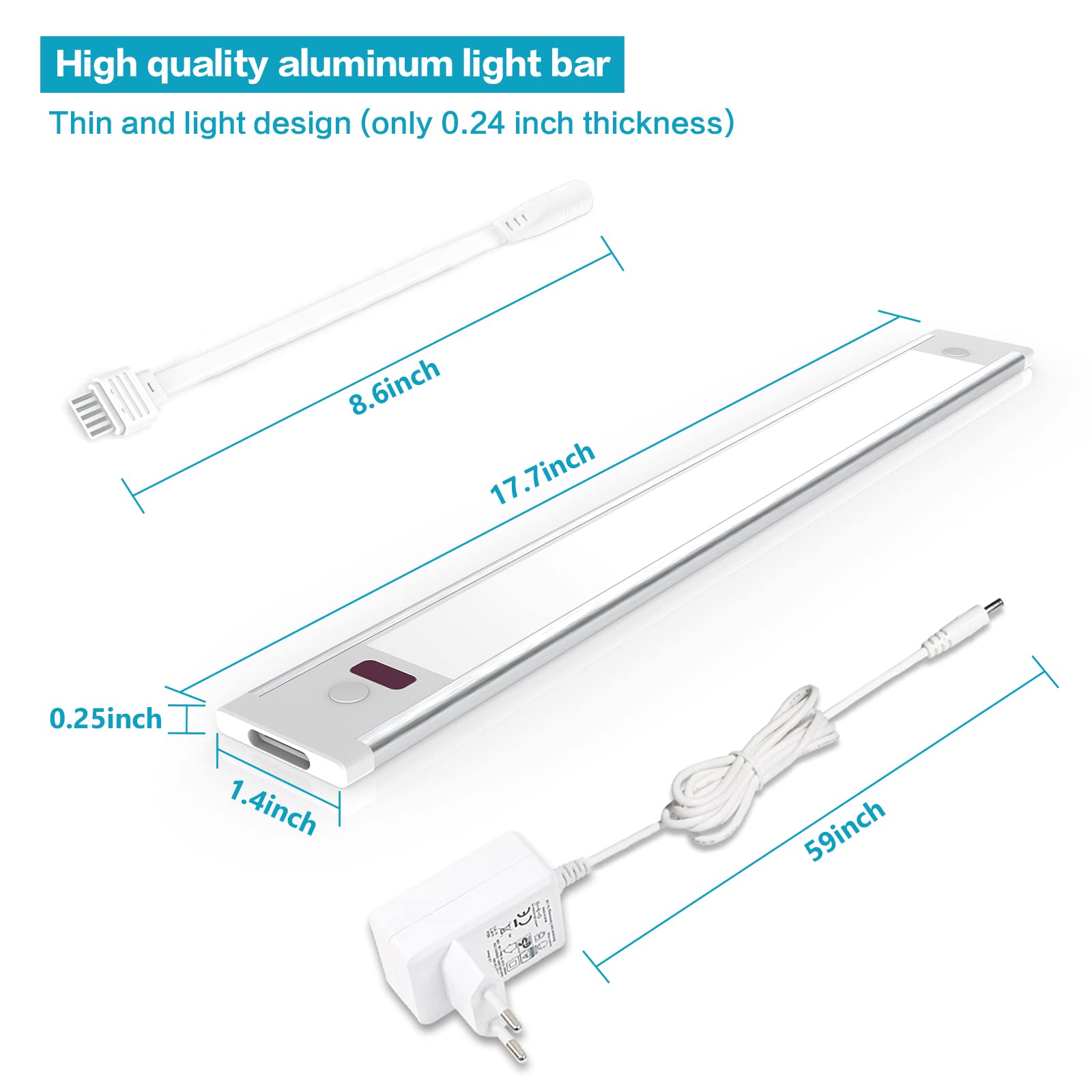 Led Lights for Kitchen Under Cabinet,wobsion Hand Wave Activated Light Bars, 18'' Dimmable Uunder Cupboard Lights,Hight Bright Cabinet Lighting for Kitchen,Wardrobes,Desk,Counter,52 Leds,1 Panel,6000K