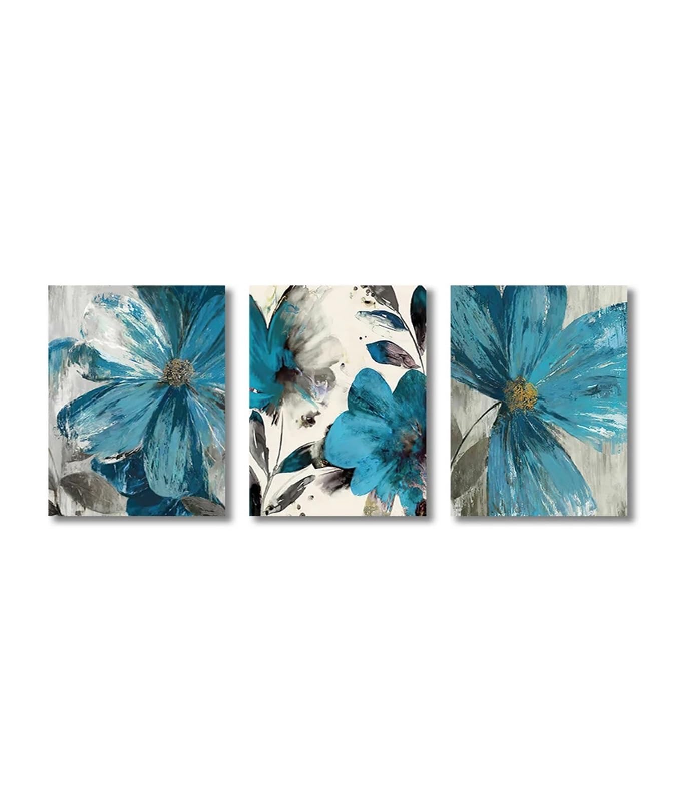 3 Szt. Kwitnące Życie Druk Botaniczny Obrazy Ścienne Na Płótnie Niebieska Farba Kwiaty Plakaty Do Salonu Wall Art