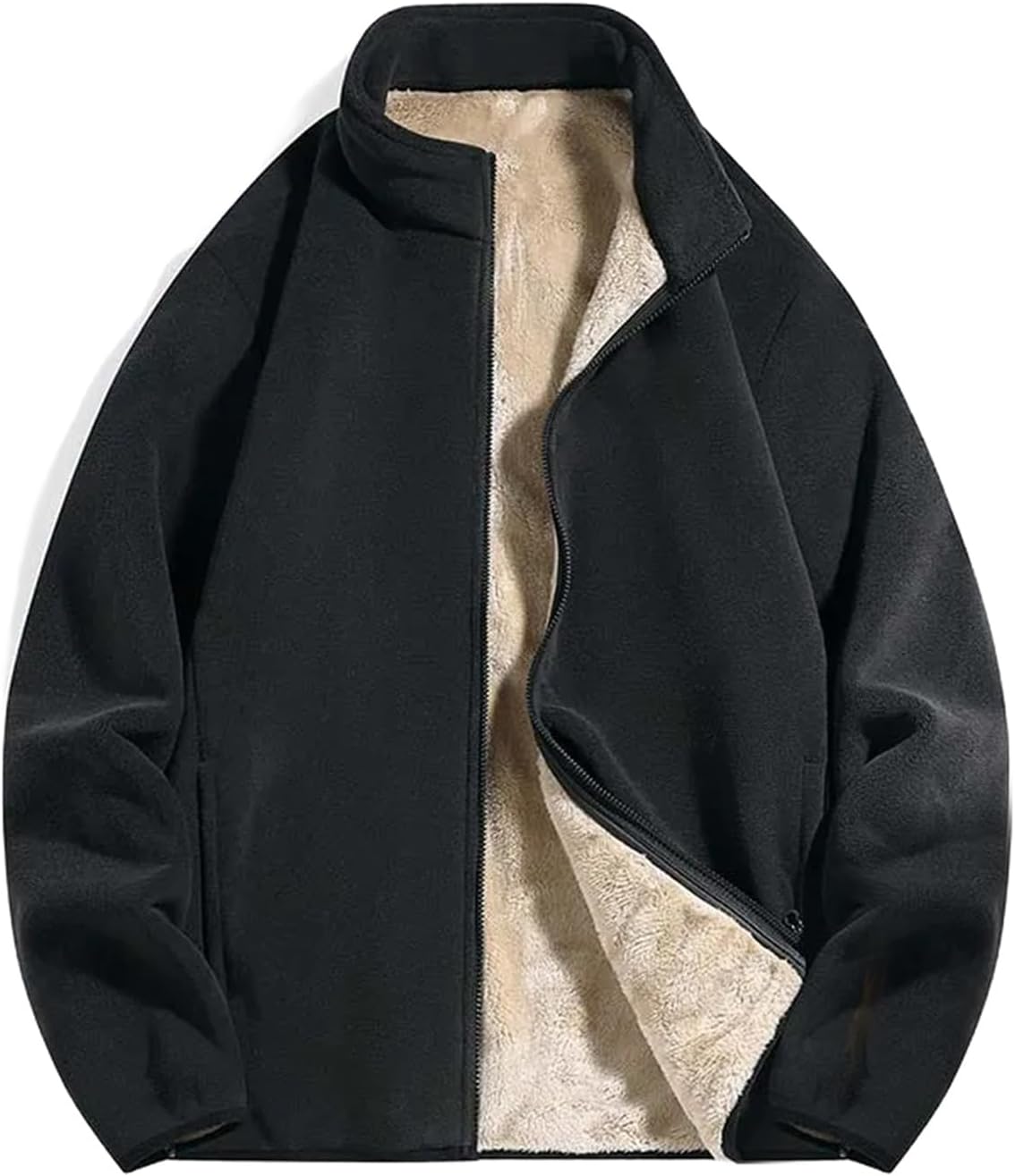 Men’s Large Size Fleece Jacket Windproof Stand Collar Warm Winter Coat