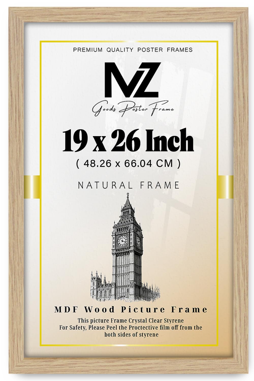 MZ GOODS | MDF Picture Frame (48.26 x 66.04 CM) 26 x 19 for Posters, Artwork & Wall Decor, Elegant MDF Finish, Secure Hanging Hooks Included [ Oak ]