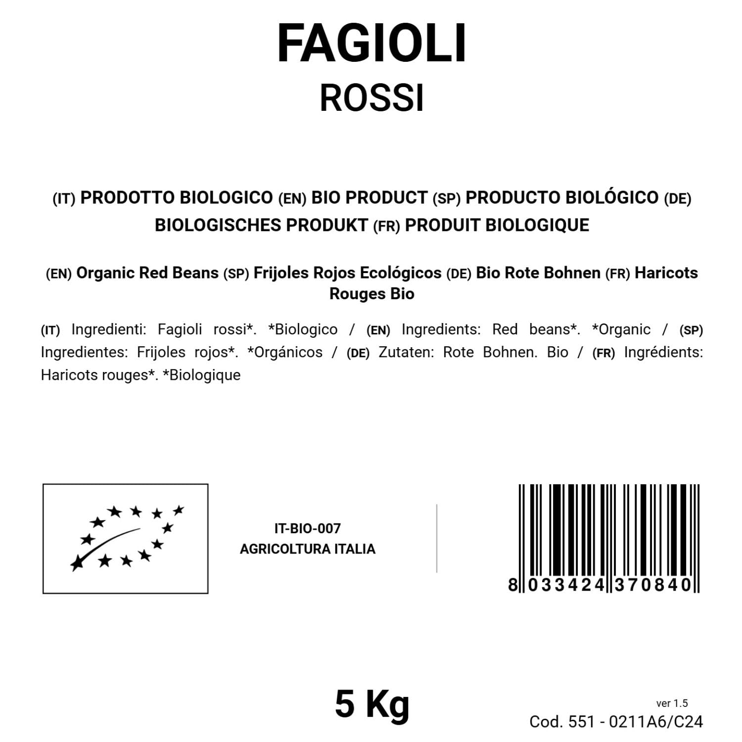 BONGIOVANNI FARINE E BONTA' NATURALI Fagioli Rossi 5Kg BIO
