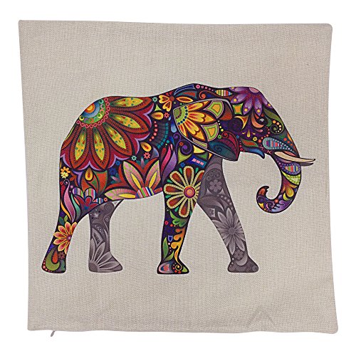 Arundeal Decorative Throw Pillow Case Covers, 18 X 18 Inches, Colorful Flower Mandala Floral Elephant #TOP1