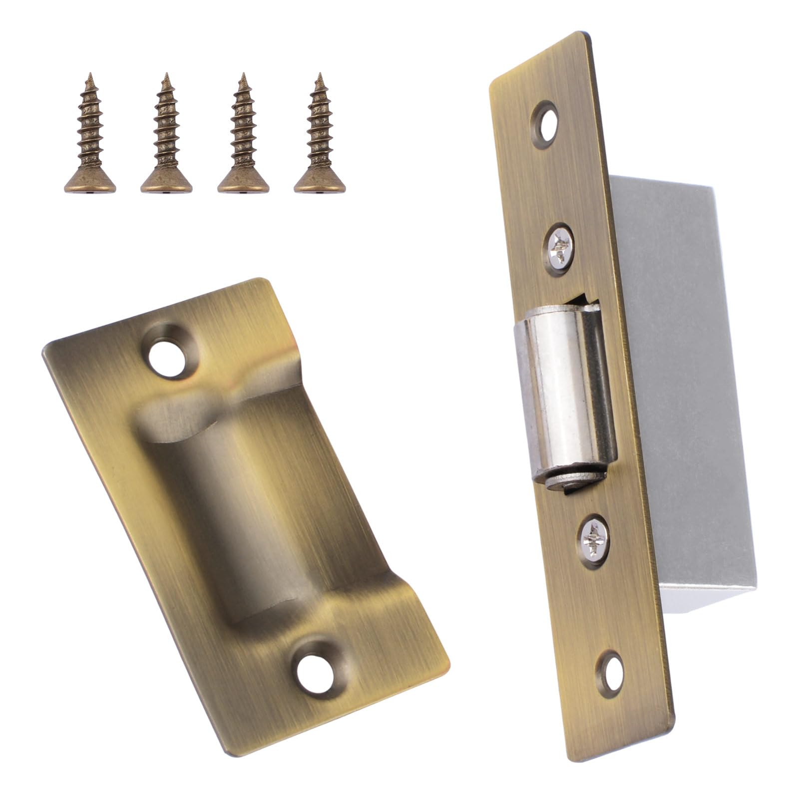 INCREWAY 1 Set Silent Roller Catch, Stainless Steel Ball Catch Roller Latch with Strike Plate for Kitchen Cabinet Closet Cupboard Furniture Door (Bronze)