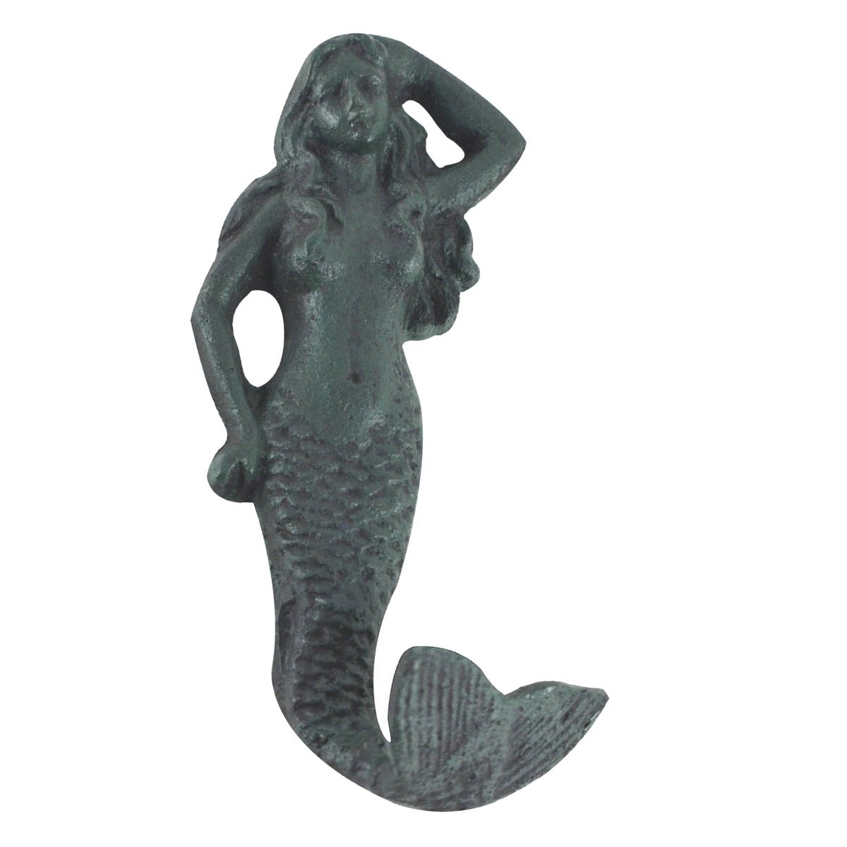Treasure Gurus Mermaid Wall Hook Cast Iron Antique Green
