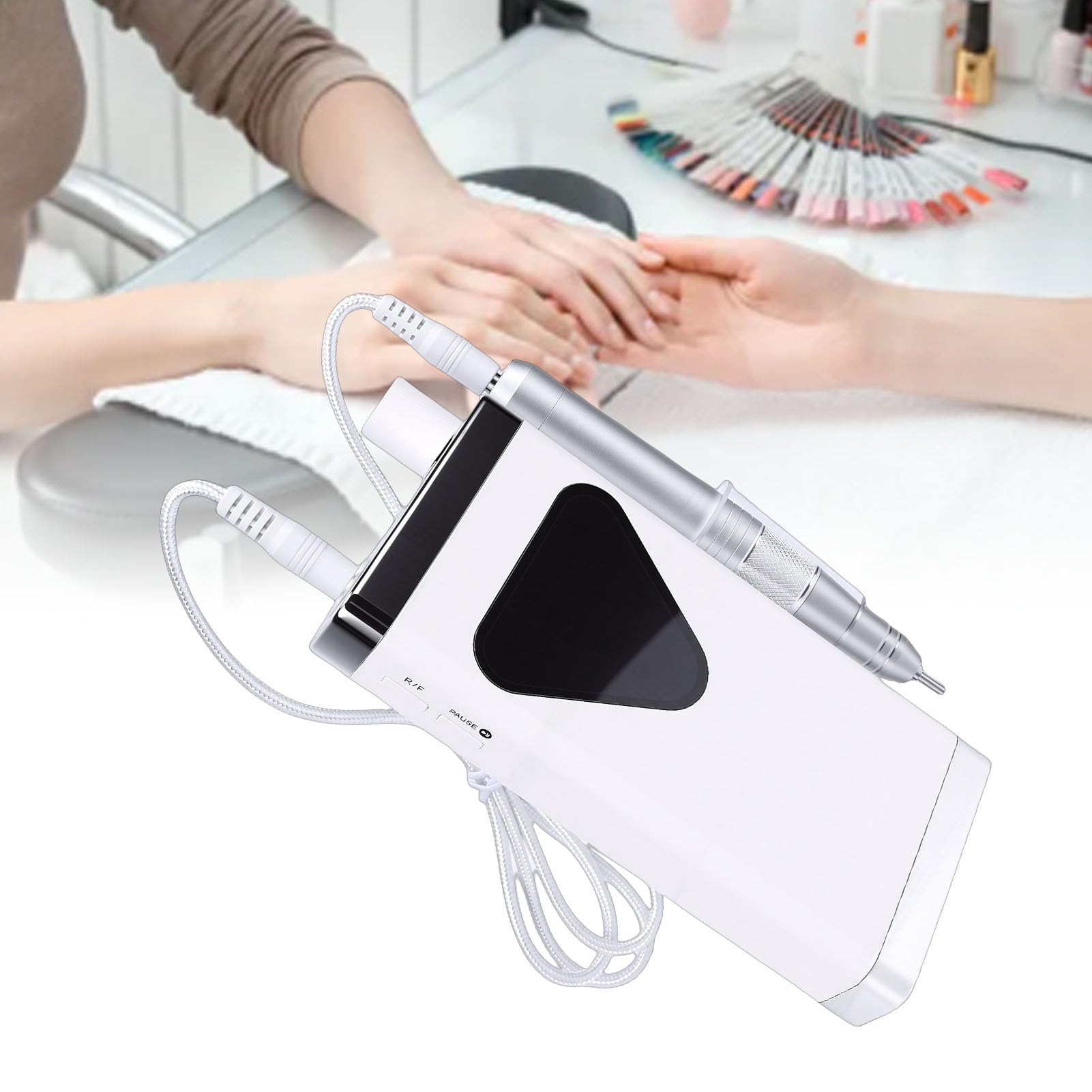 Pongnas [Smerigliatrice per Unghie] Trapano per Unghie Portatile Ricaricabile, Batteria a Lunga Durata, 45000 Giri/min (WHITE)