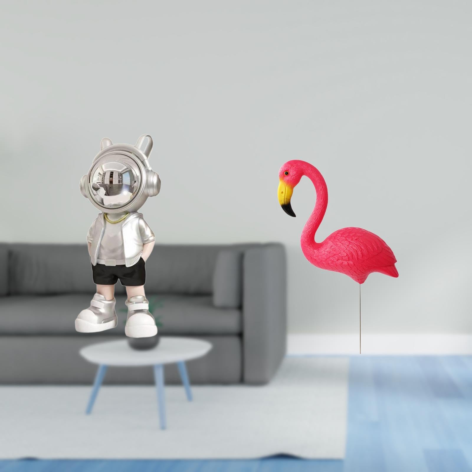 SECRET DESIRE Astronaut Bird Statue Tabletop Ornament Punk Modern Decorative Figurine for Fireplace Shelf Desk Housewarming Gift Yard Art Ornament Fairy Garden Accessories Flamingo Garden Stake Sculpt-image-45
