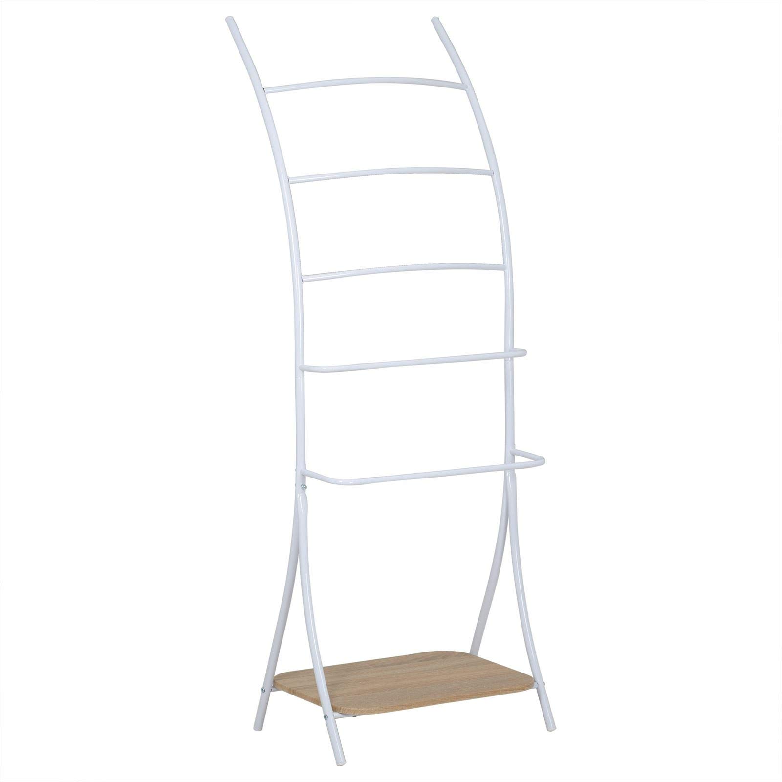 IDIMEX Porte-Serviettes sur Pied Edy avec 5 Niveaux de différentes hauteurs en métal Blanc et 1 étagère Portant pour vêtements et Linge de salles de Bain