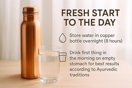 Miniatura 3 de Botella de agua de cobre puro de 32 onzas para beber, beneficios para la salud ayurvédica, recipiente de agua de cobre hecho a mano, diseño a prueba