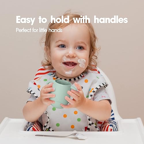 Miniatura 5 de Cuddle Campus Paquete de 2 vasos de entrenamiento de silicona para bebés, vasos inastillables con pajilla, taza abierta para bebé, 6 meses, 4 onzas