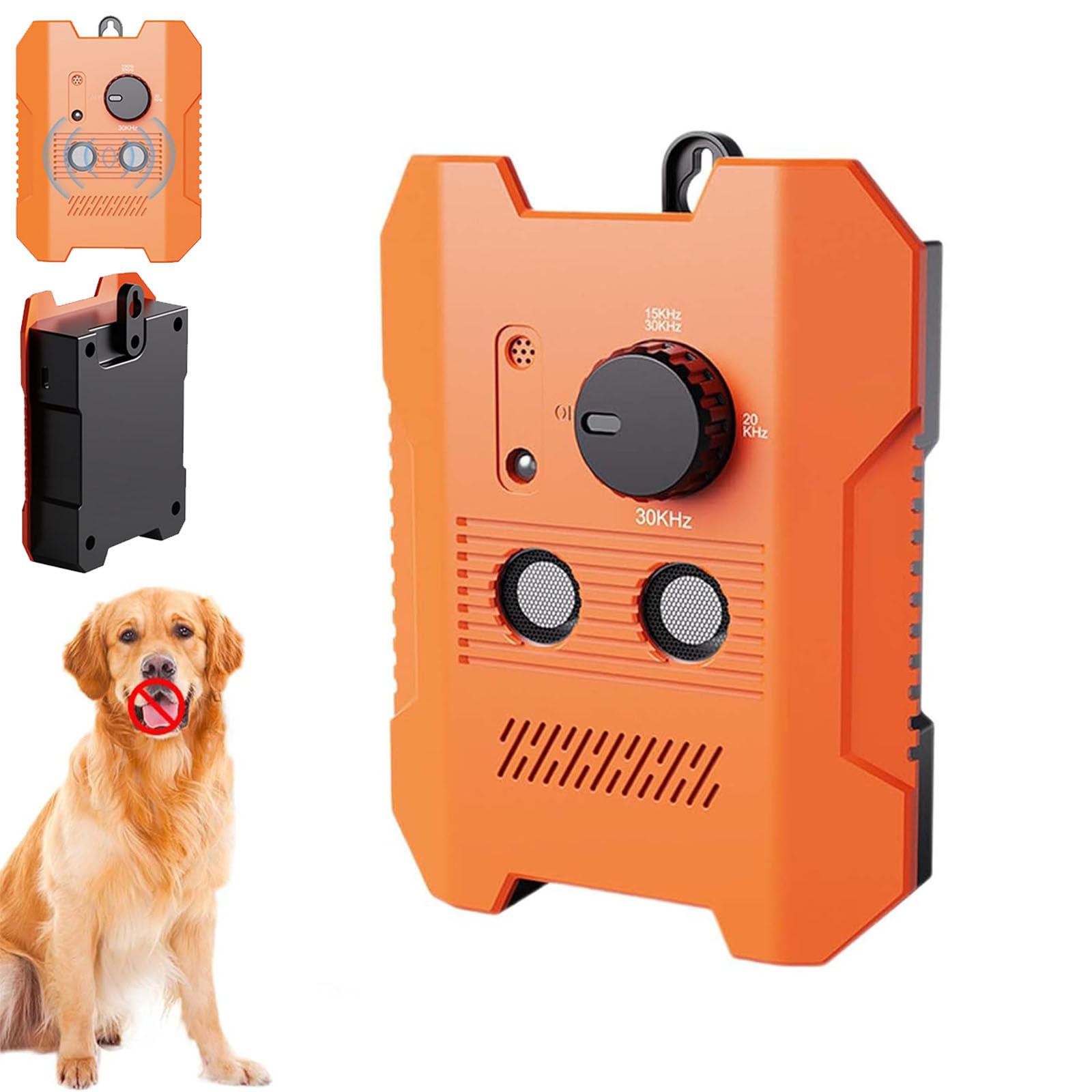 Bark Guard Pro per cani, dispositivo deterrente per l'abbaio di cani a ultrasuoni, dispositivo anti abbaio gamma 15,2 m, regolabile a tre marce, luce LED, standby automatico, adatto per cani di tutte