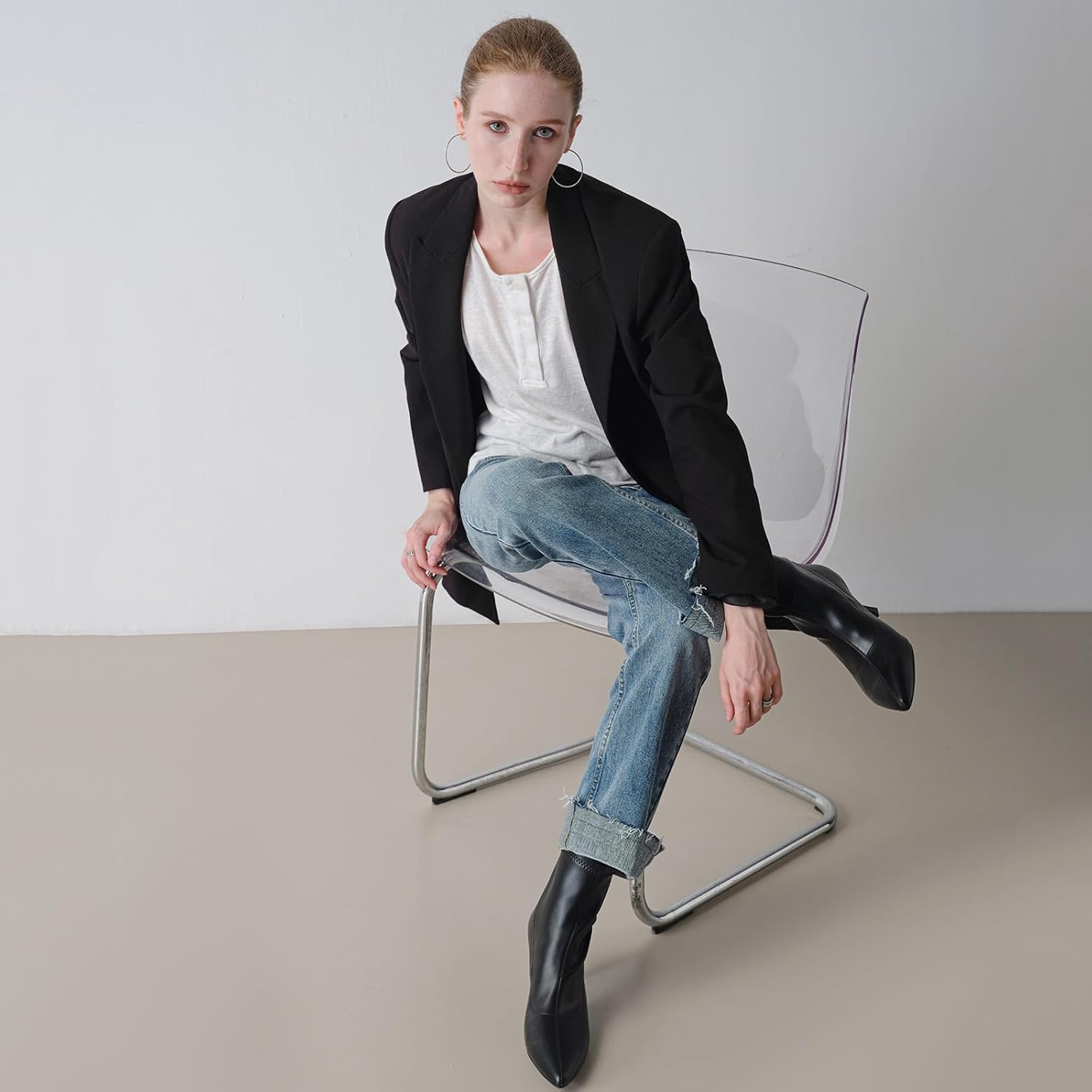 RIBONGZ Ankle Boots for Women Kitten Heeled Booties Back Zipper Pointed Toe Dressy Fur Mid Calf Short Stiletto High Heel Fashion Leather Suede Work Dress Shoes