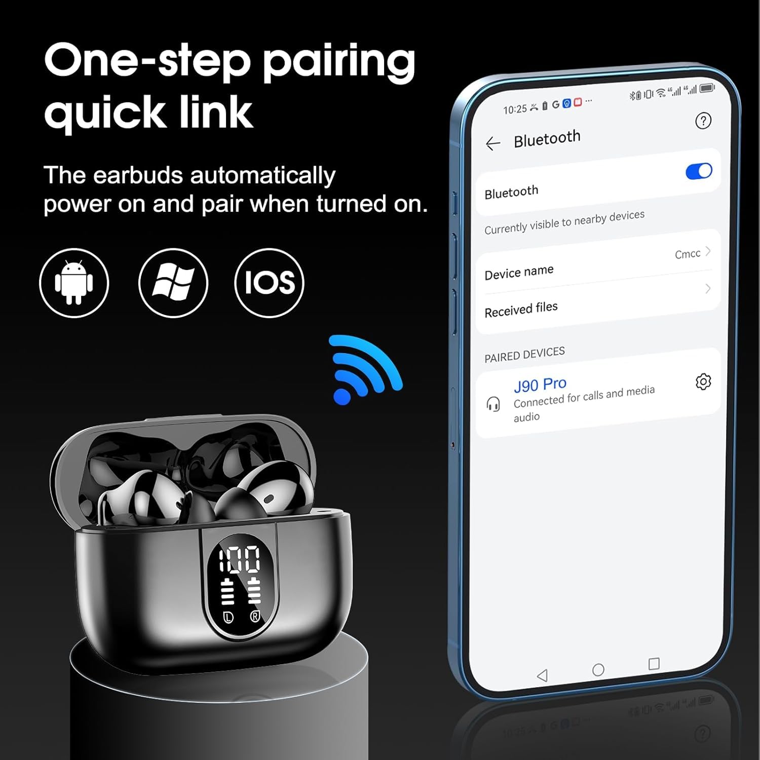 2026 Cuffie Bluetooth 5.4, Auricolari Bluetooth Stereo HiFi Con 4 ENC Microfoni Anti-Rumore, Impermeabili IP7 Cuffie Senza Fili, Durata 50 Ore Cuffiette In Ear, LED-Display, Cuffiette Touch Control