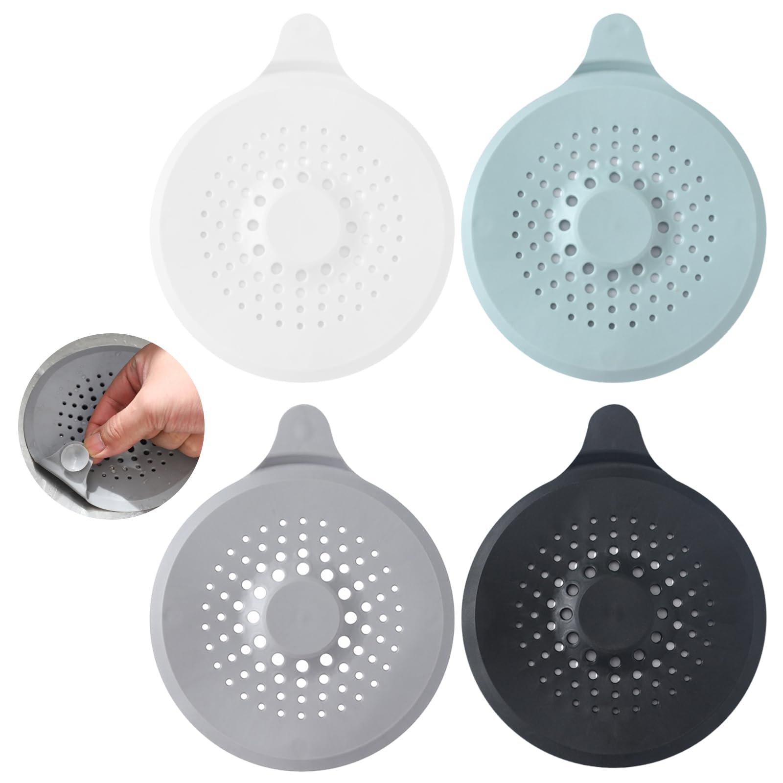 4 Pcs Silicone Drain Protector with Sucker, Shower Drain Covers Hair Catcher Kitchen Sink Food Catcher Bathroom Bath Tub Stopper Strainer Plug Trap Filter (Multicolor)