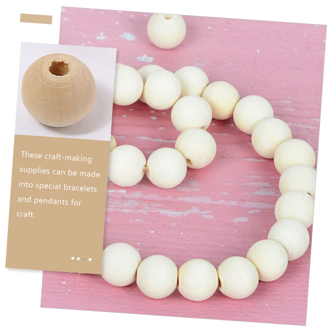 Hohopeti Cuentas Lisas de Sueltas Madera 100 Diy Suaves Agujeros Ideales, para Manualidades, Bisutería para Pulseras y Collares