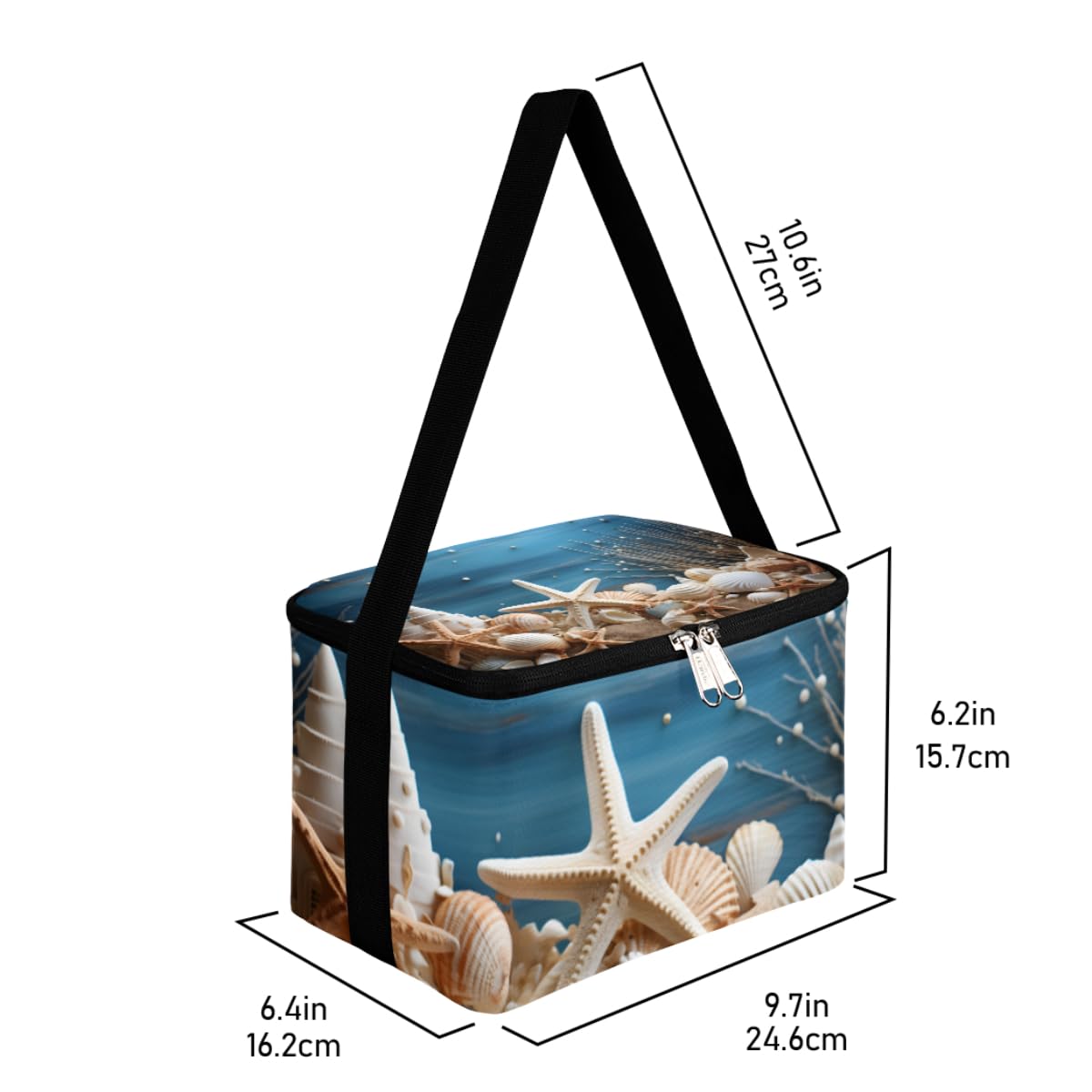 Lunch Bags for Women Men 9 Cans,Starfish Seashell Hot & Cold Food Delivery Bag Insulated Grocery Bag Insulated Lunch Box Sea Cooler Bag for Office Work Picnic Beach