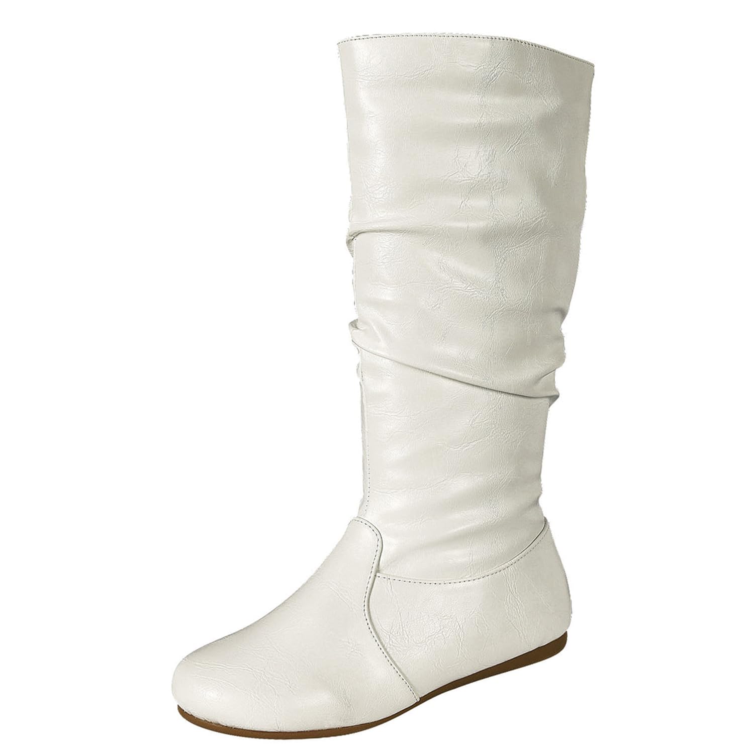 Forever Womens Round Toe Slouch Vegan Comfy Flat Mid Calf Tall Boots 8 5 White PU