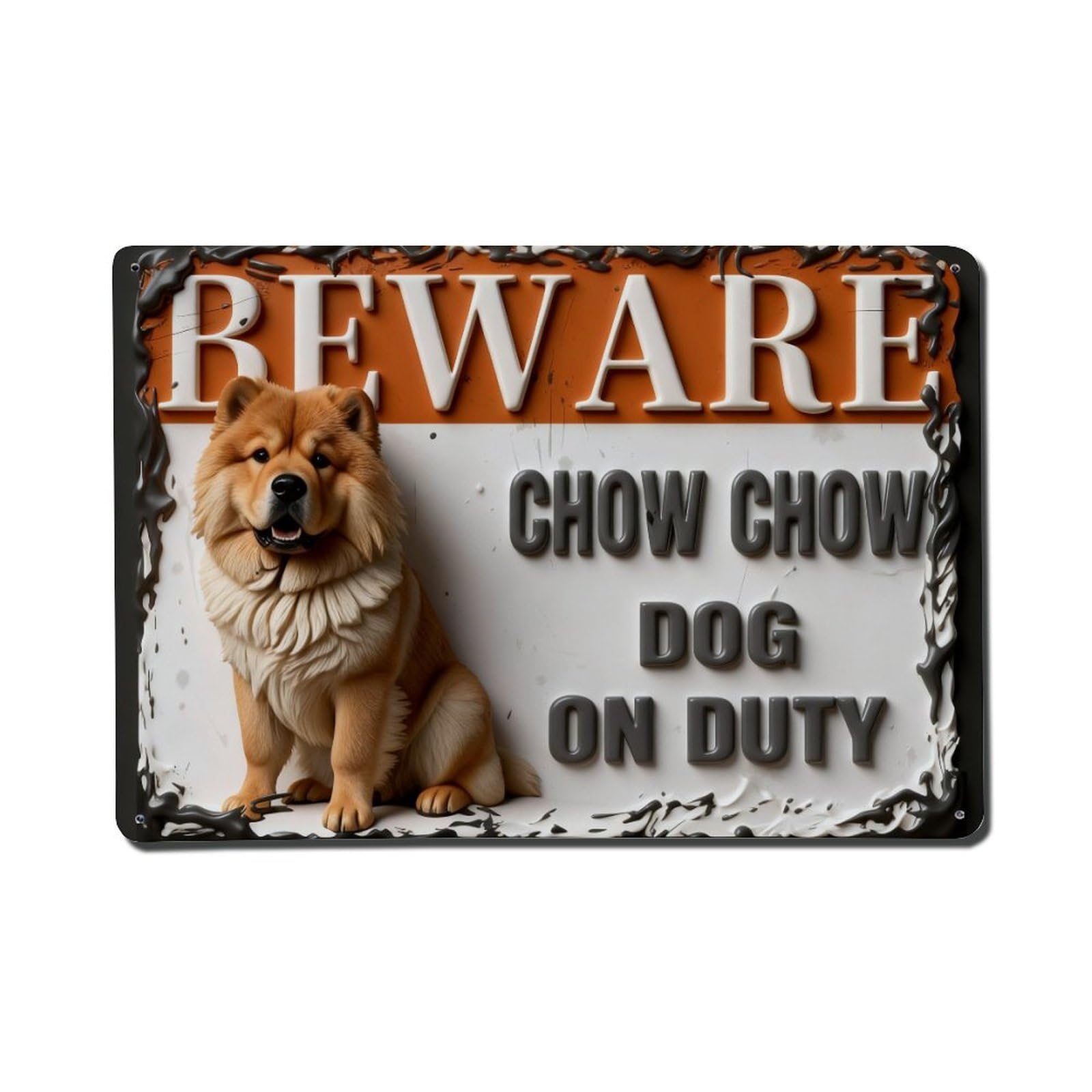 Beware Chow Chow Dog On Duty Vintage Metal Tin Sign Retro Wall Decor, Bar Garage Cafe Kitchen Home Wall Art Poster Decoration 8x12inches