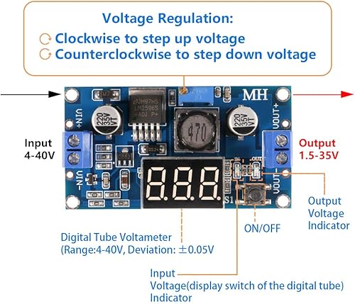 Miniatura 2 de Paquete de 2 módulos reductores LM2596 con pantalla LED, CC ajustable a CC 4.0-40V a 1.25-37V 36V-24V a 12V-5V Buck Convertidor Regulador de voltaje