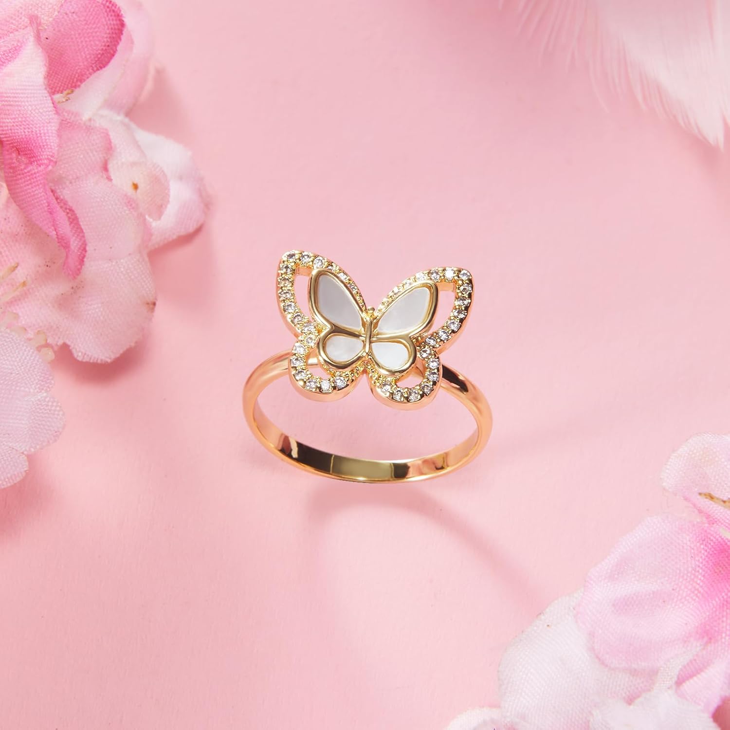 Butterfly Ring for Women, Gold Plated Wedding Engagement Ring Band Birthday Jewelry for Her Mom Wife Christmas - Image 3