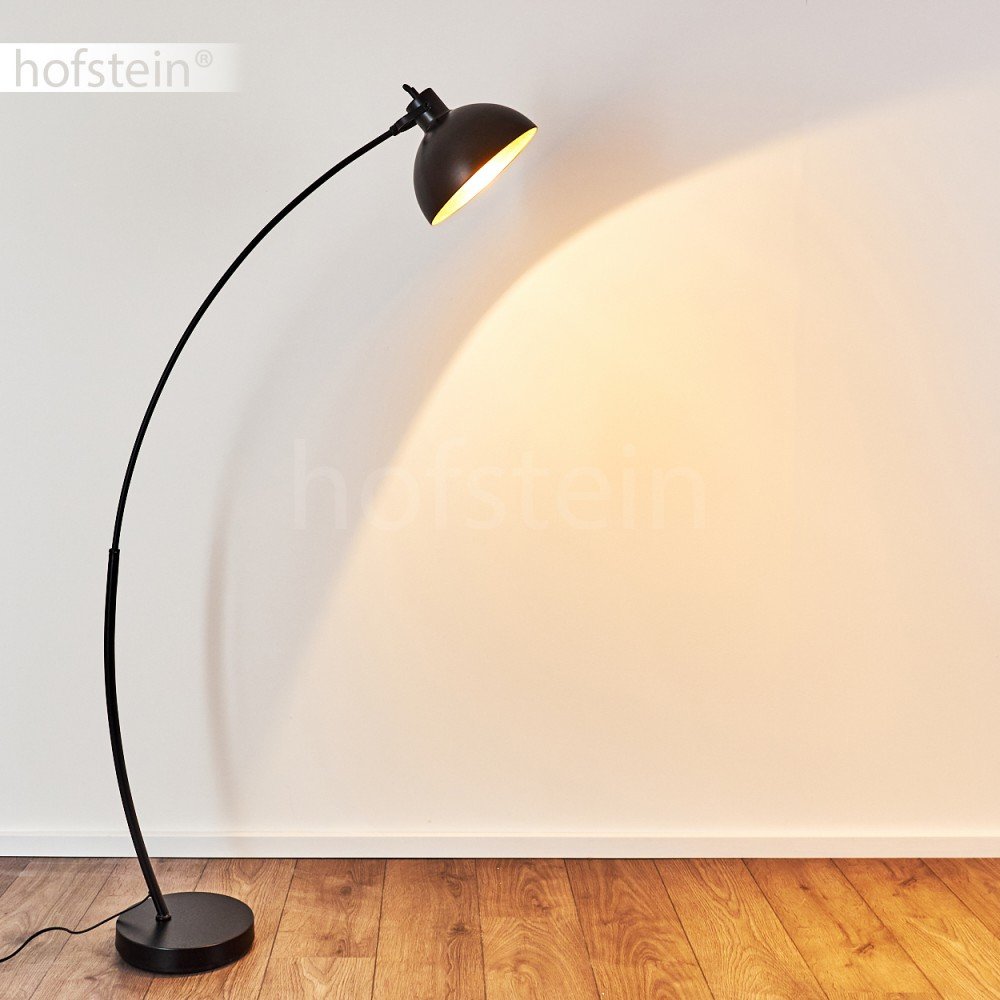 Stehlampe Parola, Vintage Stehleuchte mit Lampenschirm in Gold/Schwarz aus Metall, E27-Fassung, Bogenlampe im Retro-Design, mit Fußschalter am Kabel, ohne Leuchtmittel