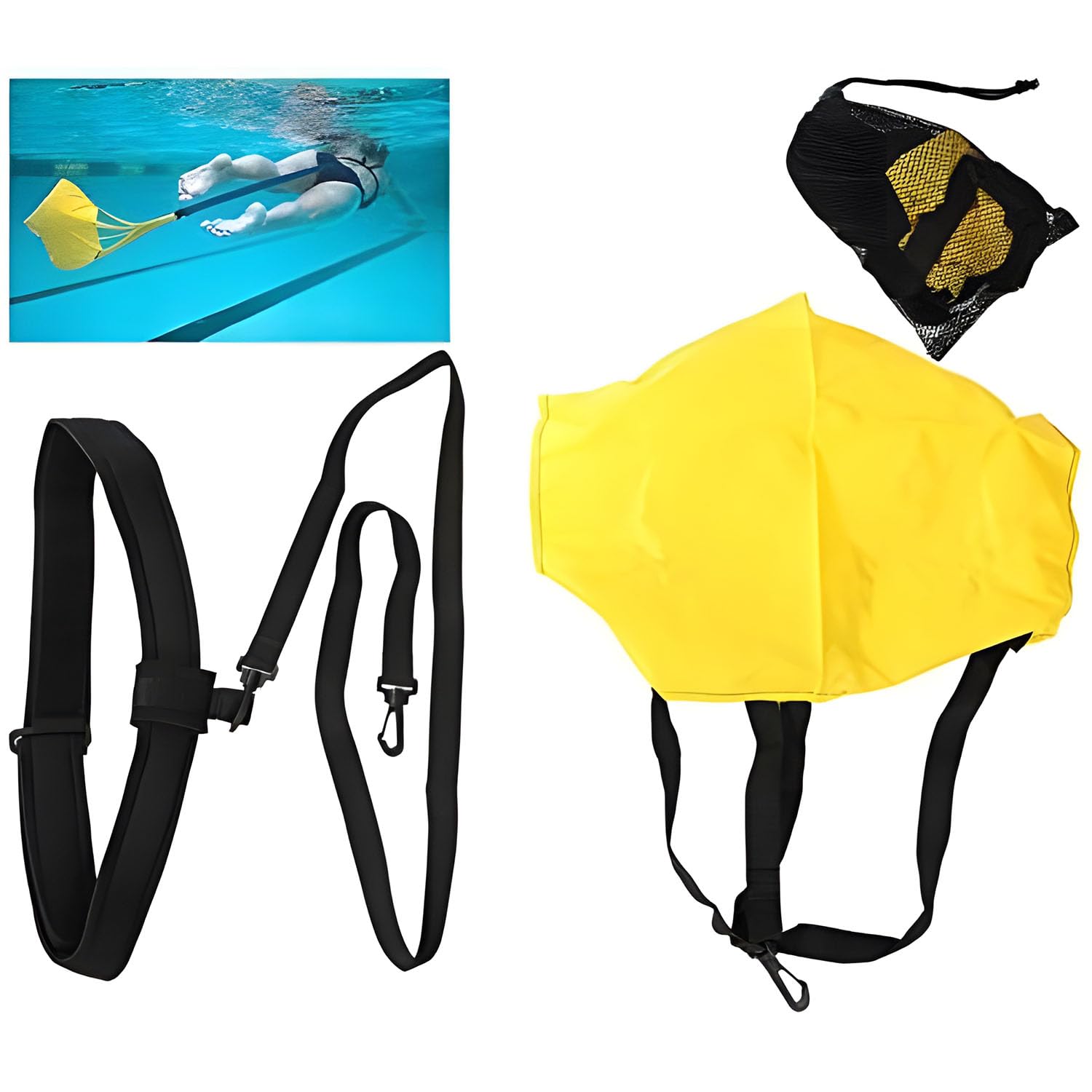 X spring Swim Training Belt, 30cm Swimming Resistance Belt, With Drag Parachute and Elastic Tether Swim Training Exerciser Belts, Outdoor Gear or Stationary Resistance Training for Adults and Kids