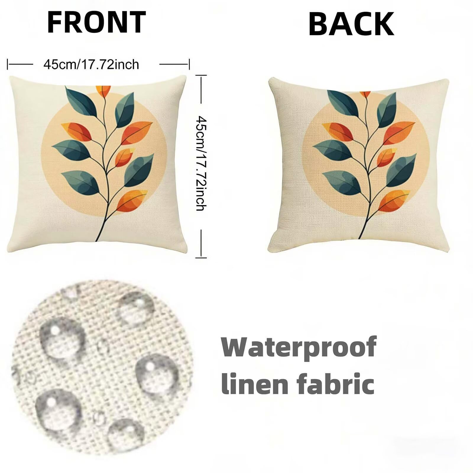 Juego de 2 Funda Cojin 80x80CM Beige,Cuadrada Impermeable Fundas Cojines Planta Lino Impresión a Doble Cara con Cremallera Oculta,Apto para Todas las Estaciones Funda Almohada para Sofá o Salón X-297