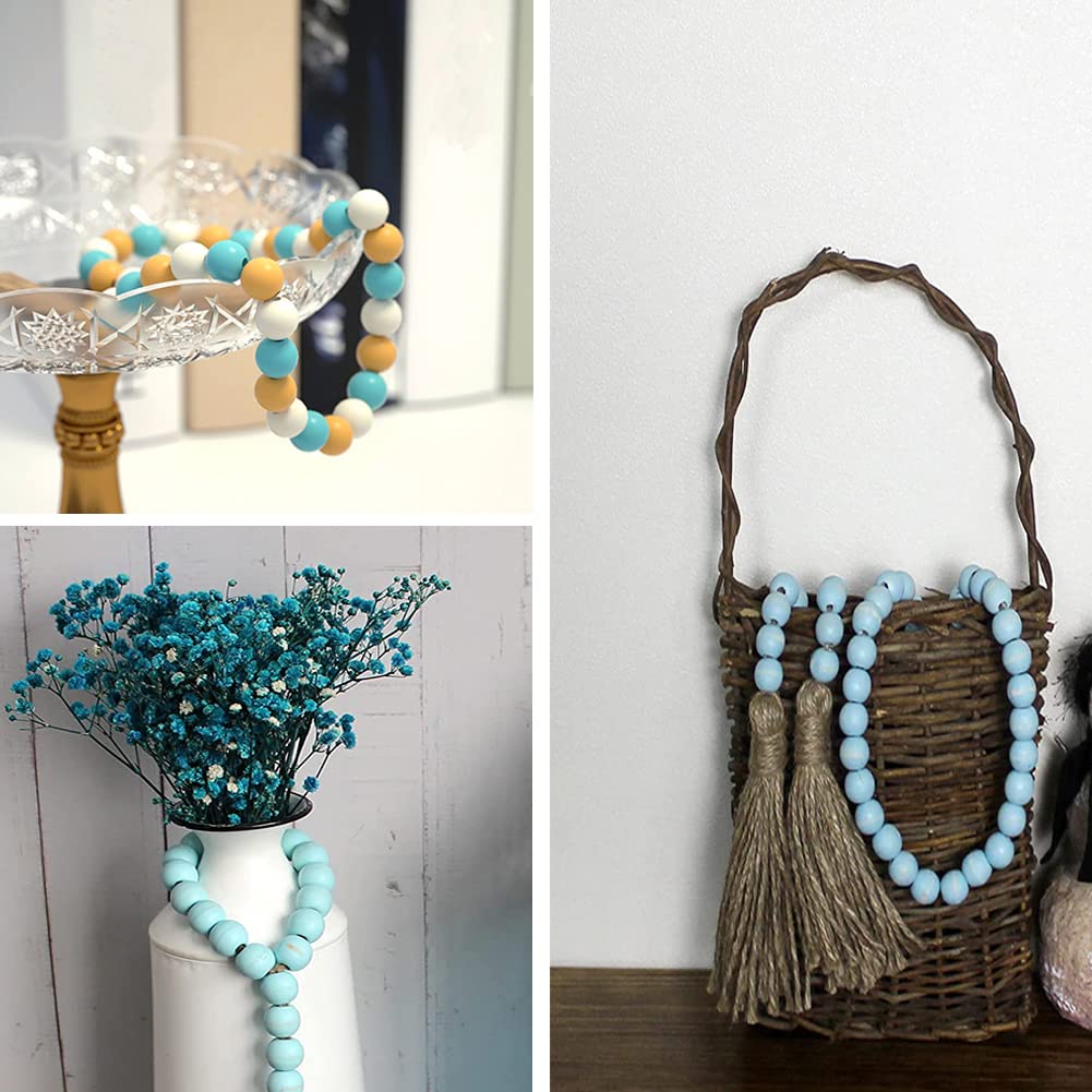 150 cuentas de madera azul de 16 mm, cuentas redondas de madera espaciadoras a granel sin terminar para manualidades, decoración de guirnaldas, fabricación de pulseras, collares, decoración de