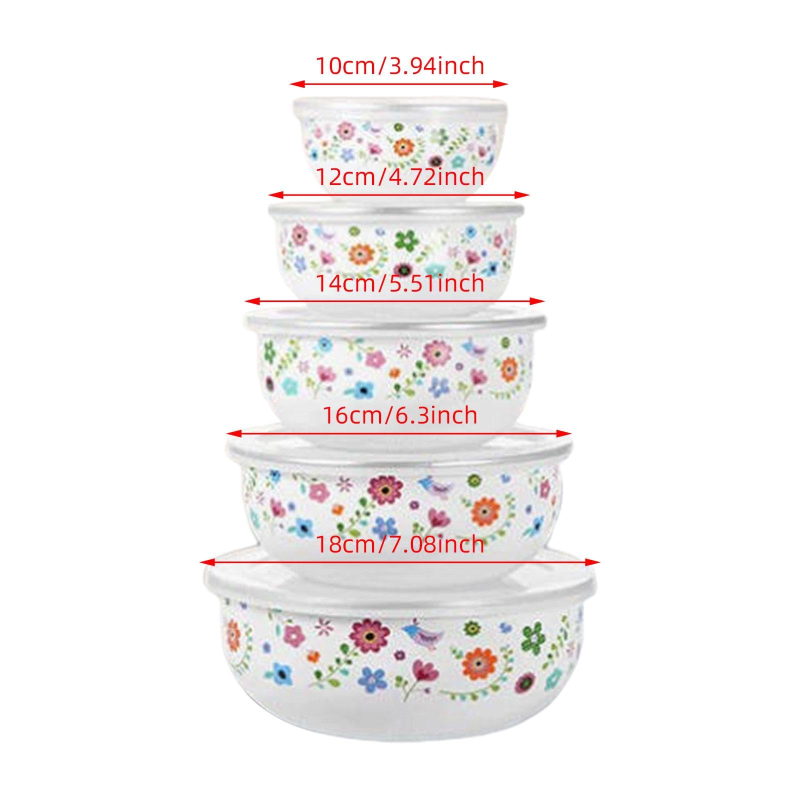 Set di 5 Ciotole per Mescolare: Frutta, Insalata, Riso, Stoviglie con Coperchio, Contenitore per Presentare Il Cibo, Ideale Anche per Pancake, Floreale