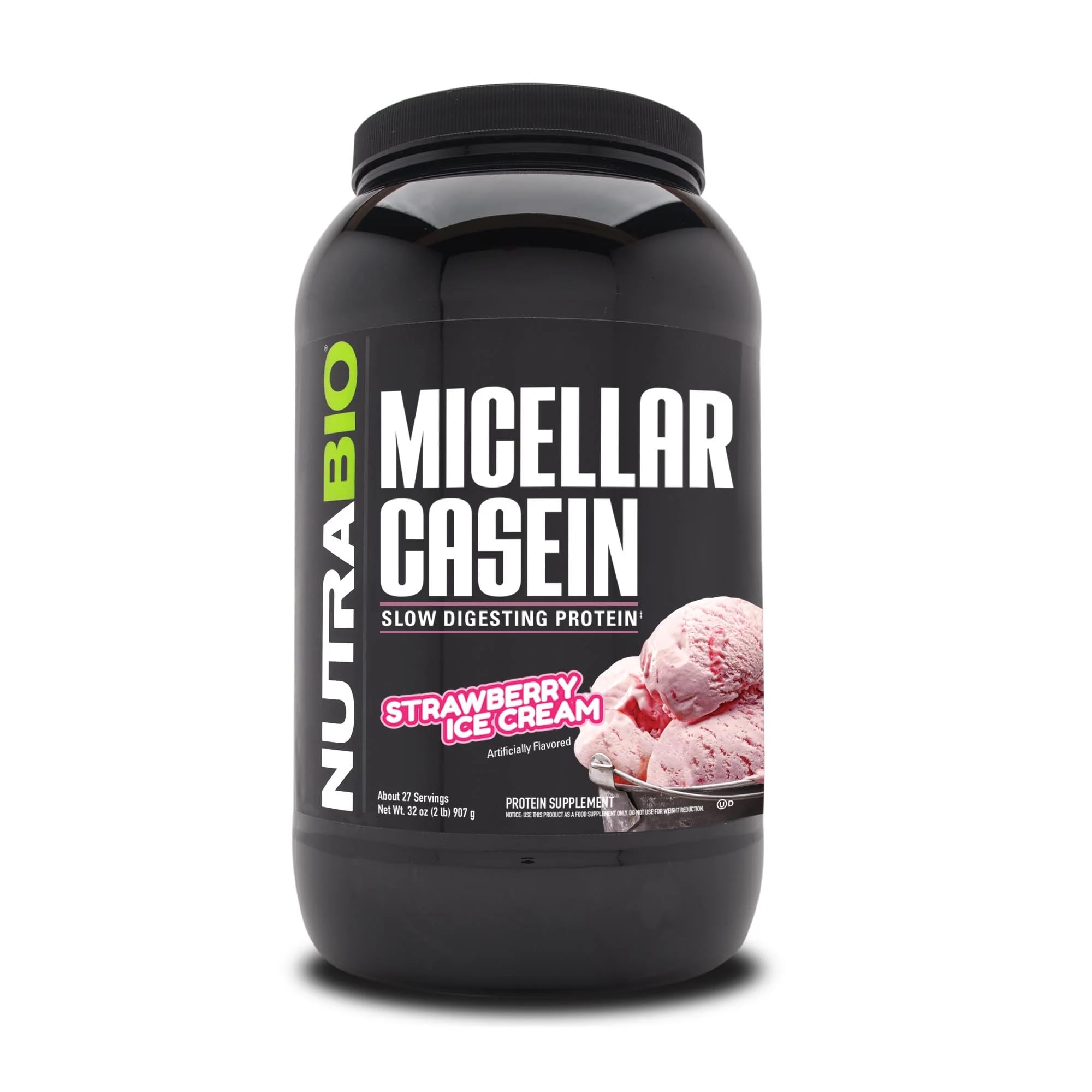 NutraBio Micellar Casein — Strawberry Ice Cream (2 lb)