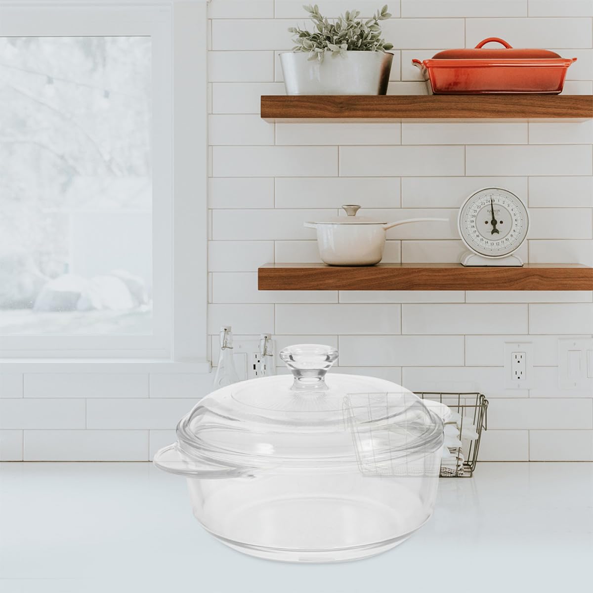 Bol de Ensalada de Vidrio Resistente al Calor 1.7l con Tapa Transparente Fácil de Limpiar y Apilable para Cocina y Hogar