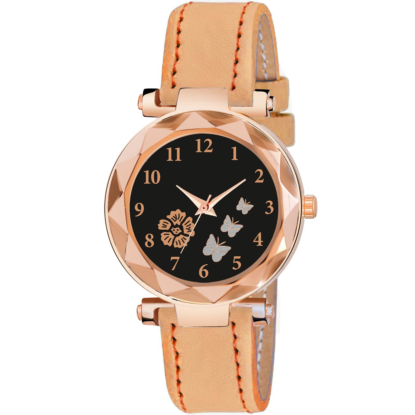 Talgo Alluring Analogue Flower Black Dial and Chiku Leather Strap Graceful Stylish Wrist Watch for Girl and Women Pack of 1 -GEN-RG-Flower-BF-BLK-D-CHK-CUTL