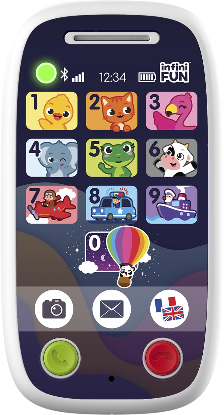 Infini Fun - Mon Premier Vrai Duo de téléphones - Le Premier téléphone Qui Permet de Passer des appels Via Bluetooth ! - Jouets d'imitation Multi-apprentissages bilingue Français/Anglais dès 12 Mois