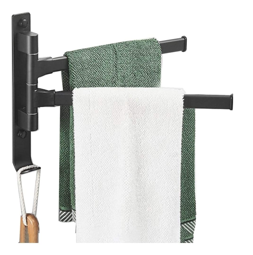 FGXHHS Towel Rail Shelf Space Aluminum Swivel Bar Swinging Rack For Bathroom Wall Mounted With Hooks (Size : 2 Bars)