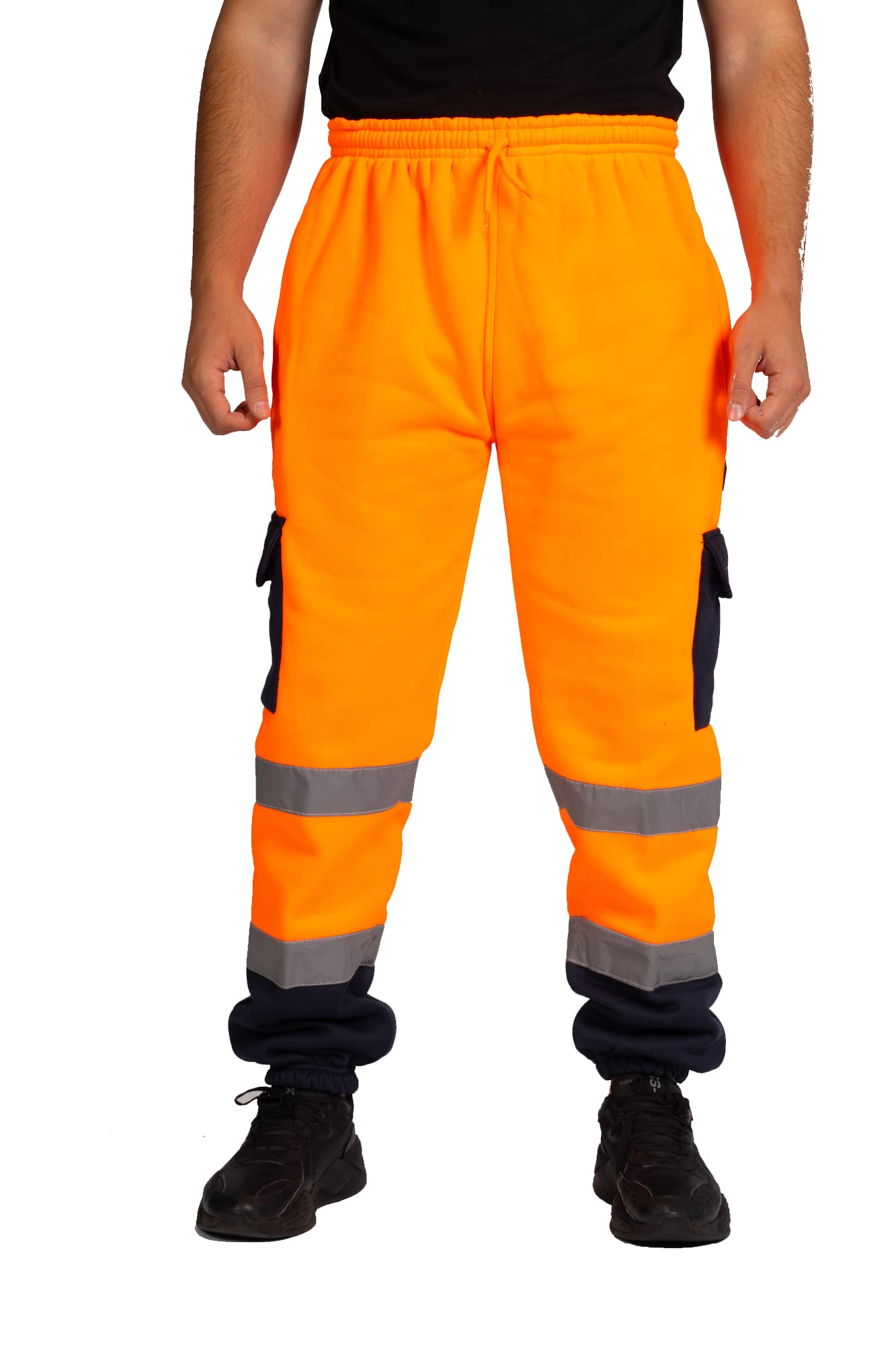 Label Apparel Men's Orange/Navy Hi Vis Viz Jogging Bottoms Joggers Workwear Trousers (5Xl, )
