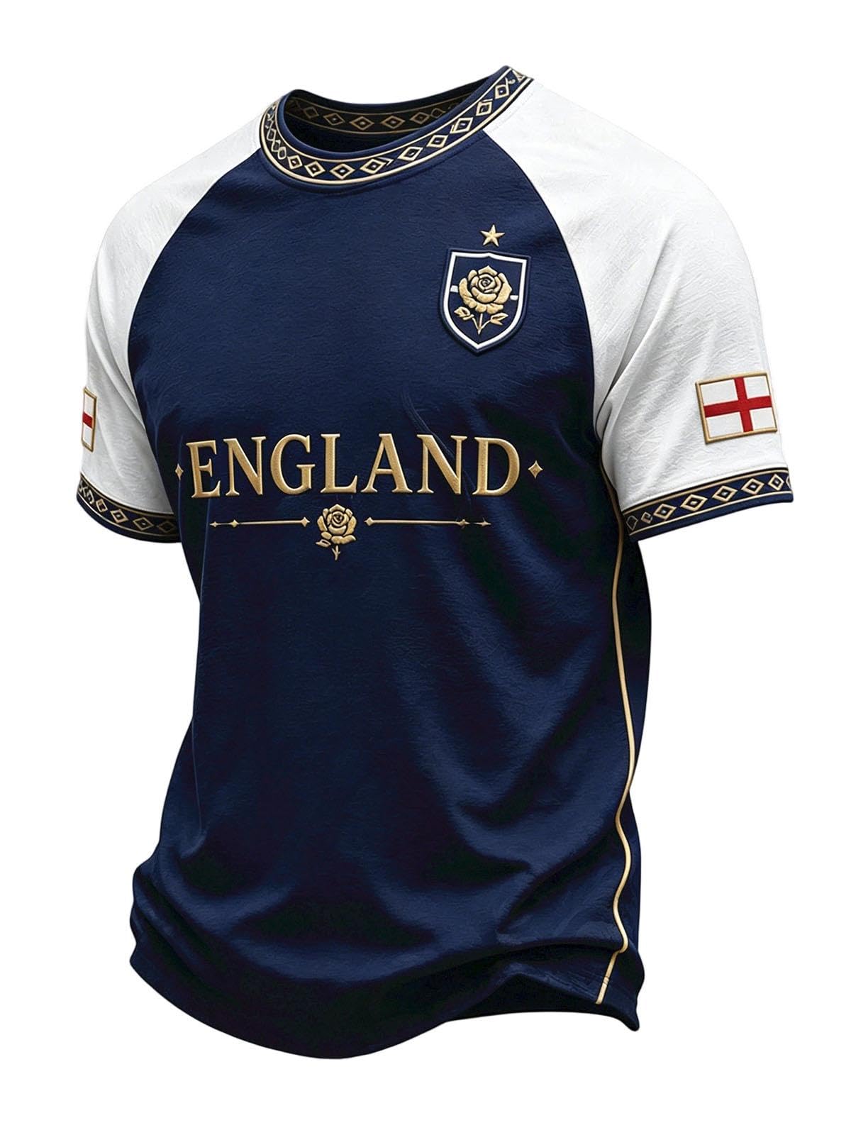 England World Cṳp Football Shirt 2026 Short Sleeve T Shirt for Supporters of Football Casual Lions Print Crewneck Top Outdoor Sports Shirts for Men