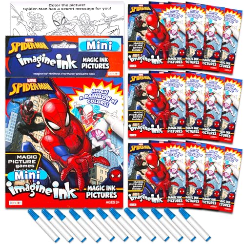 Marvel Spiderman Imagine Ink - Set di bomboniere per feste, confezione da 12 libri da colorare Spiderman con inchiostro magico senza disordine | Forniture per feste di supereroi per bambini
