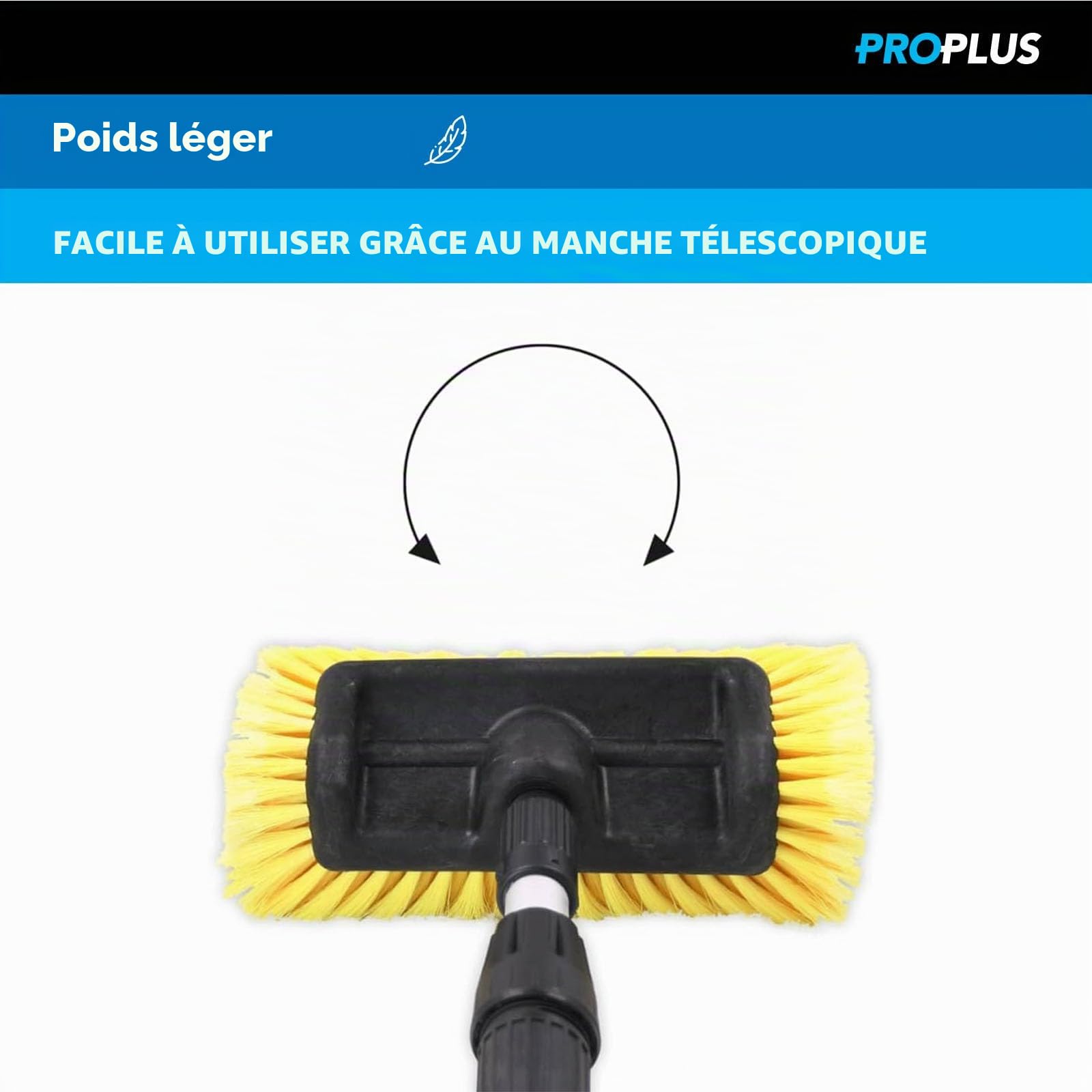ProPlus 150685 Brosse de Lavage 3D, Manche Télescopique, 2.4 mètres, Jaune/Noir