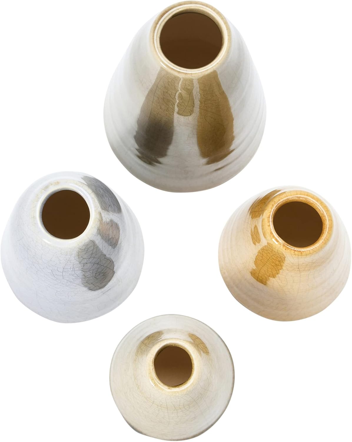 Creative Co-Op Conical Stoneware Bud Vases in Crackle Glaze, Beige/Mustard Tones, Set of 4