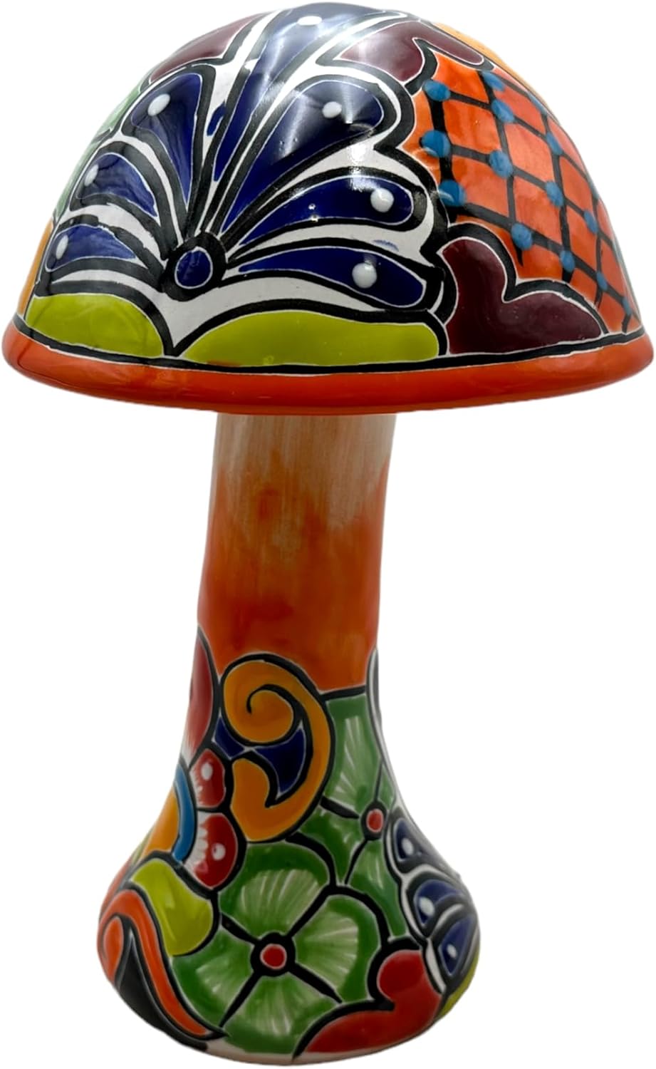 Talavera Mushroom Sculpture Large Mexican Pottery Cute Folk Art Multicolor Home Decor Handmade Hand Painted Outdoor Indoor Garden 10 (Multi 7)