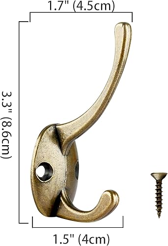 Miniatura 10 de IBosins Paquete de 32 ganchos negros montados en la pared con 64 tornillos, ganchos dobles retro para abrigo, bufanda, bolsa, toalla, llave, gorra,