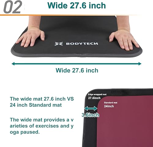 Miniatura 3 de BODYTECH Esterilla de yoga para ejercicio con protección de bordes y extra ancha de 27.6 pulgadas de grosor para gimnasio y fitness en casa.