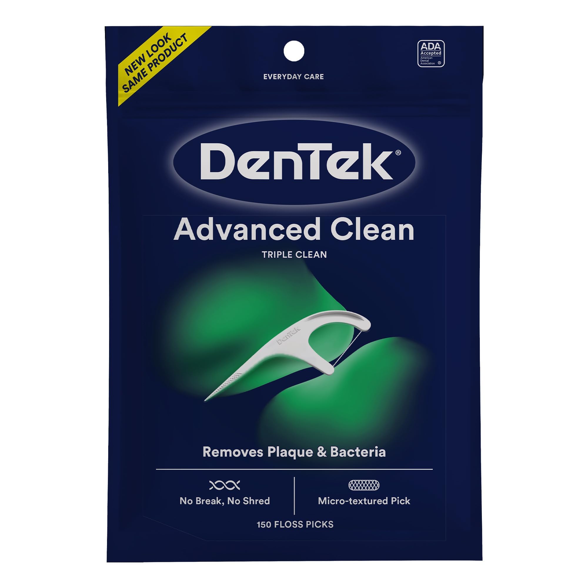 DenTek Triple Clean Advanced Clean Floss Picks, No Break & No Shred Floss, 150 Count